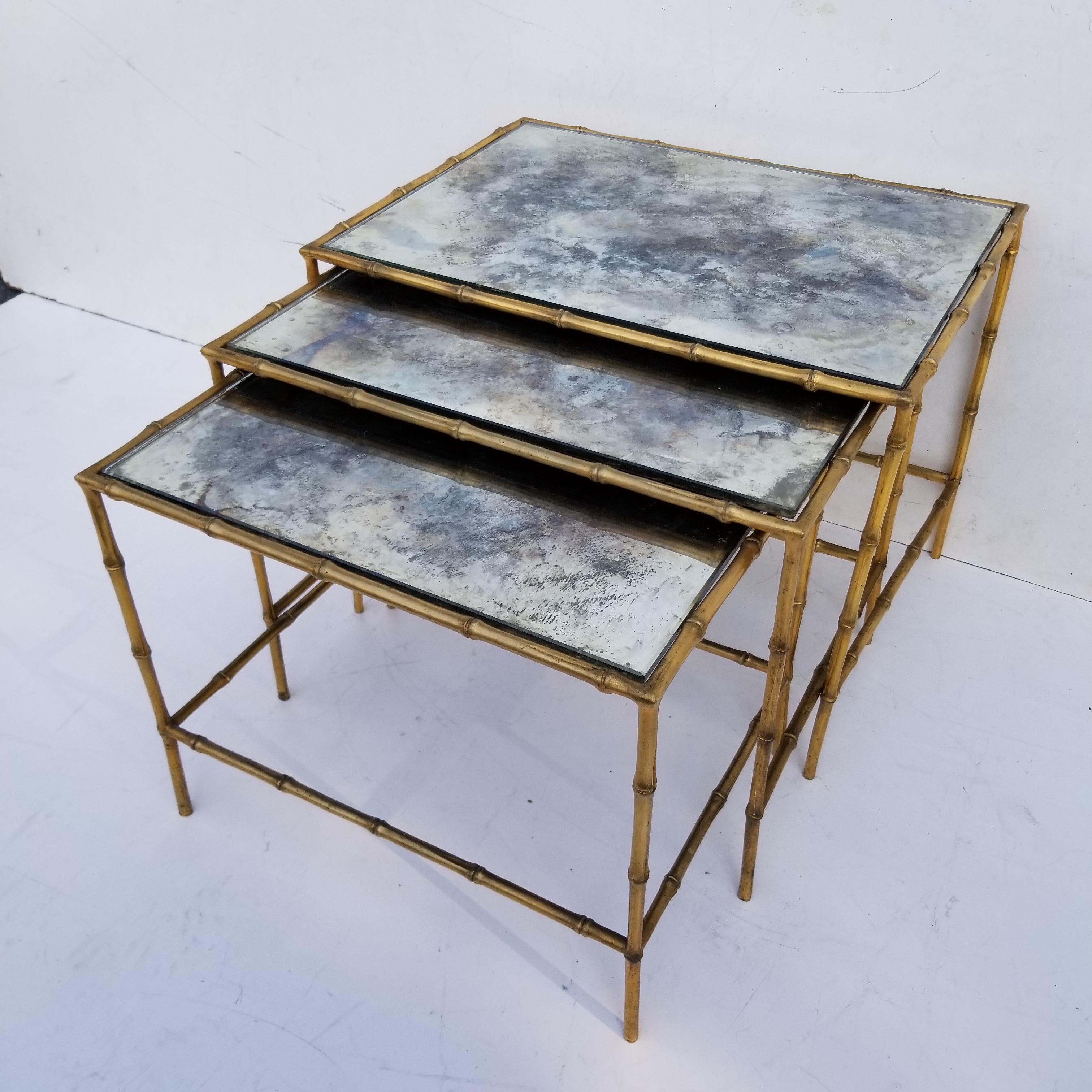 Set of 3 Maison Baguès Nesting Table In Good Condition For Sale In Miami, FL