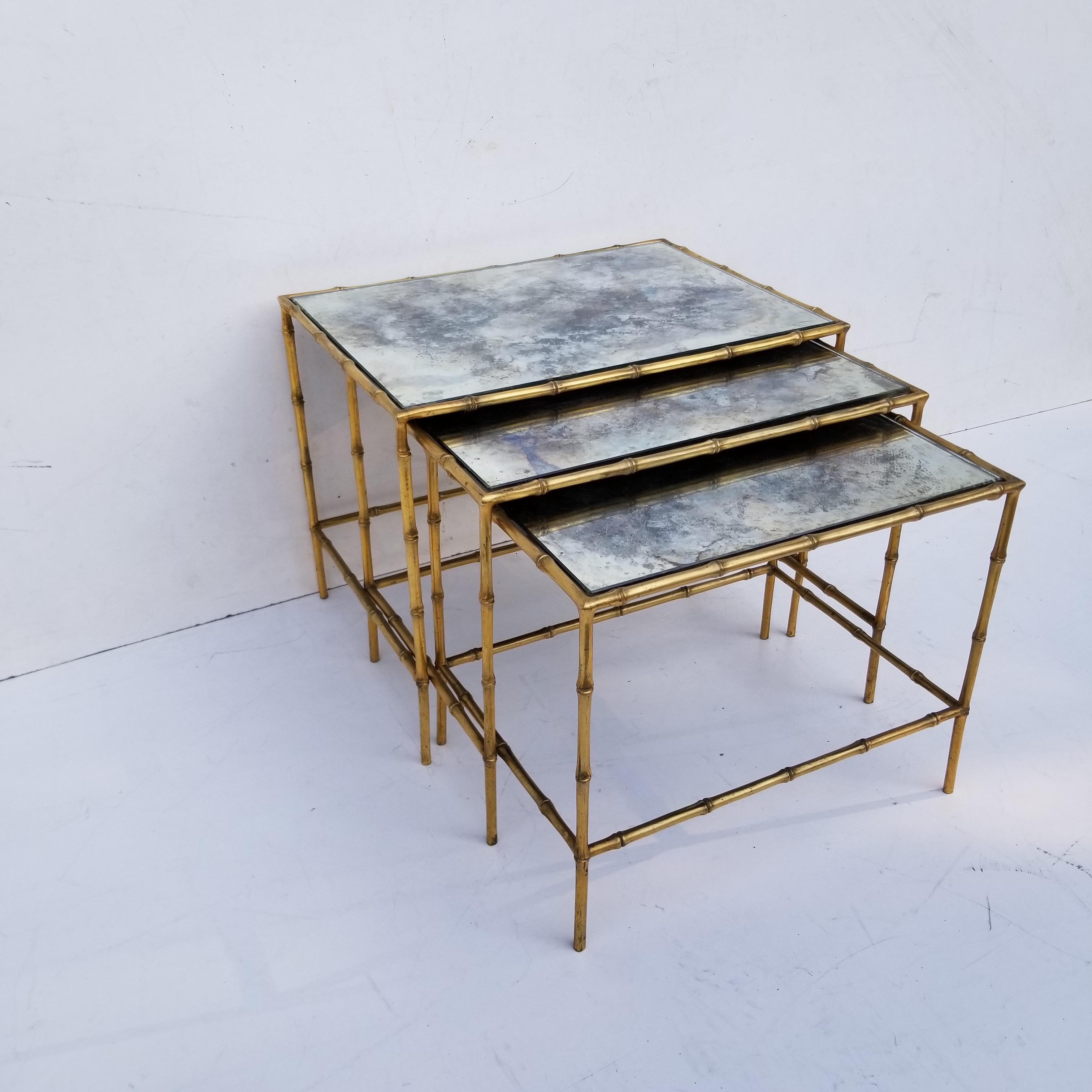Bronze Set of 3 Maison Baguès Nesting Table For Sale