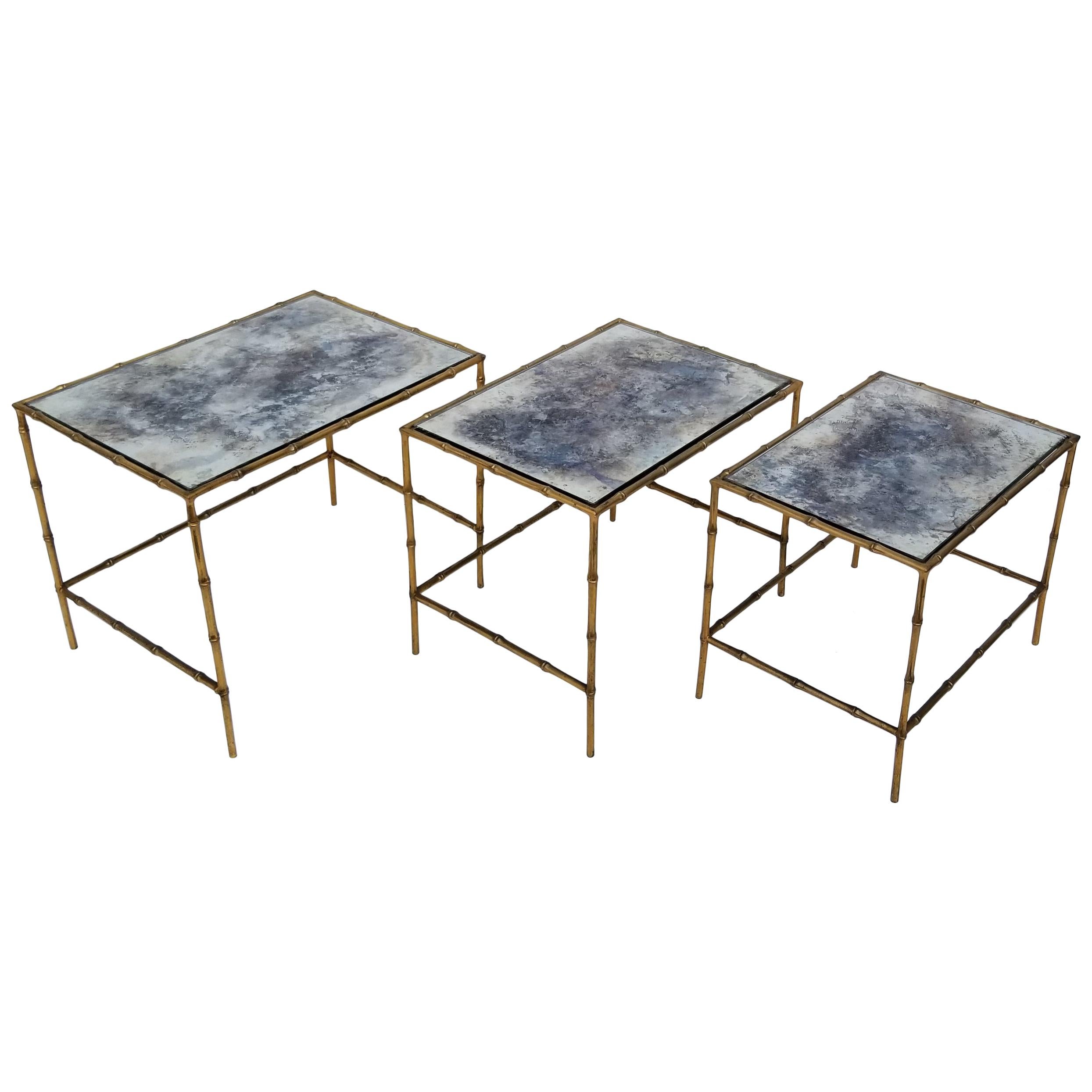 Set of 3 Maison Baguès Nesting Table For Sale