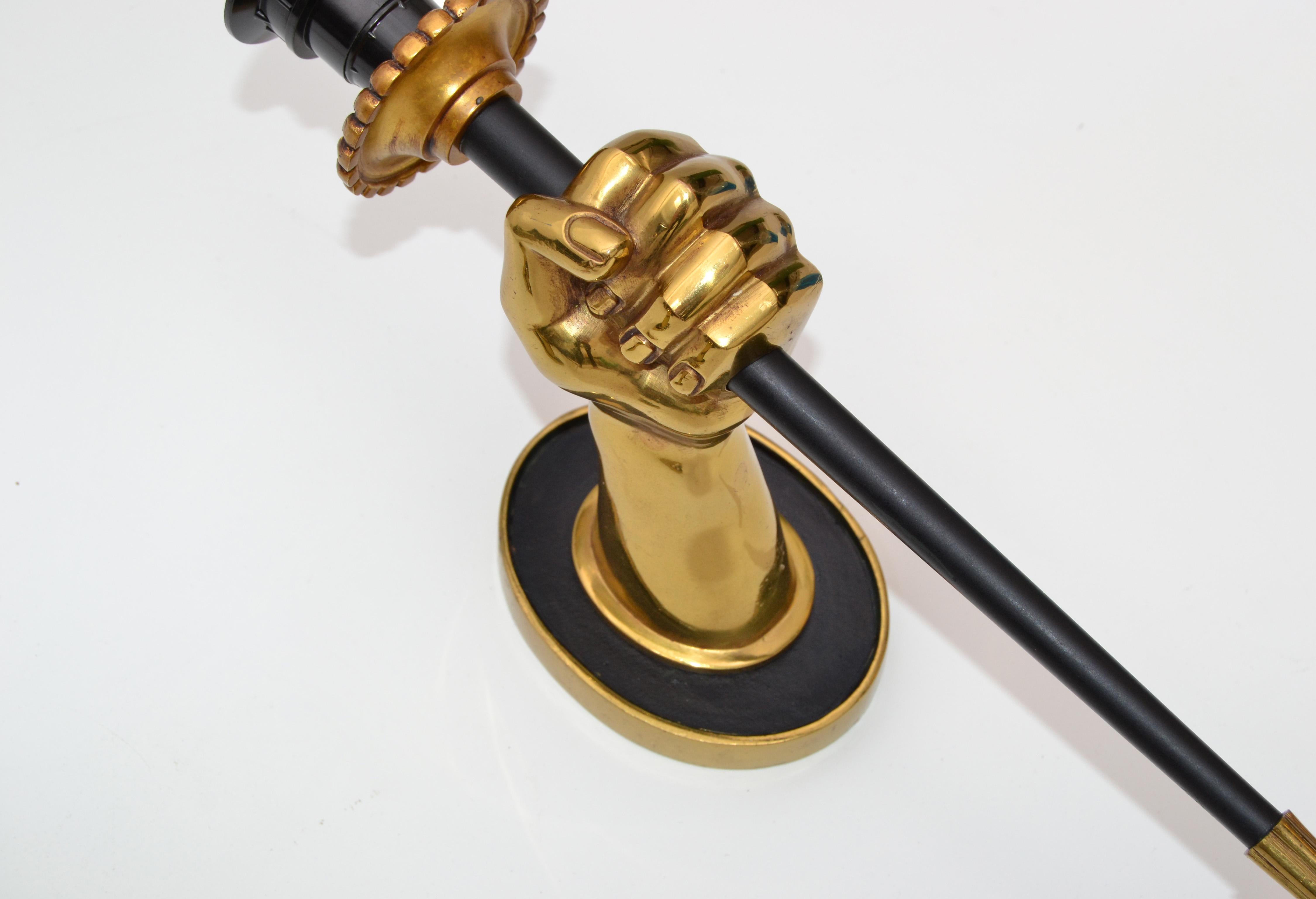 Brass Set of 3 Maison Jansen French Bronze Hand Sconces Black Torch Mid-Century Modern For Sale