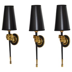 Ensemble de 3 appliques à la main en bronze de la Maison Jansen, style mi-siècle moderne