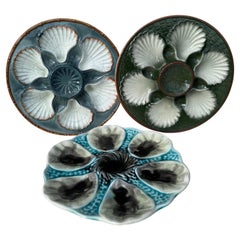 Set of 3 Majolica Oysters Plates circa 1900