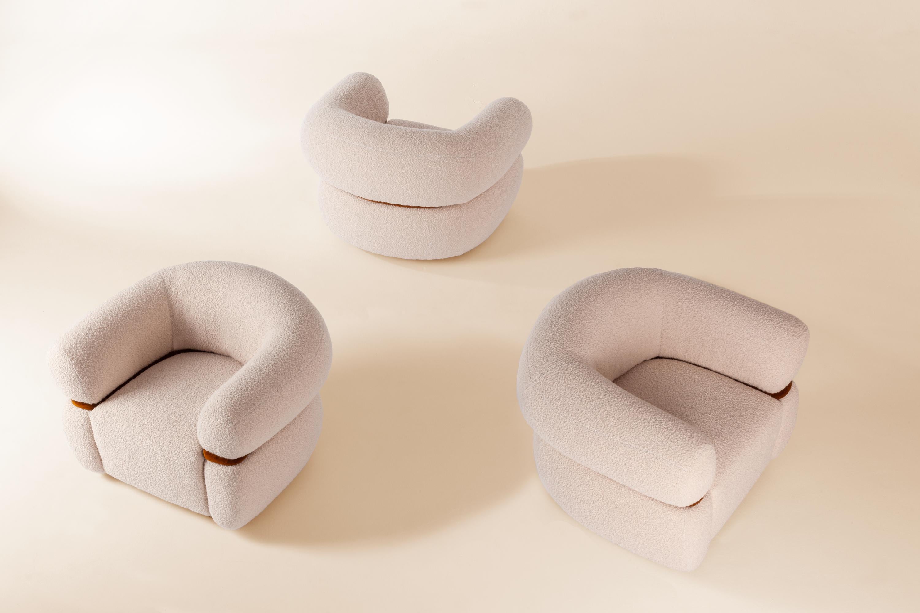 Set of 3 Malibu Armchair by Dooq
The price is for a COM armchair. For the armchair with the fabrics in picture the price is: 3950 euros.
Measures: W 105 cm 32”
D 90 cm 35”
H 77 cm 30”
Seat height 40 cm 16”

Materials: upholstery fabric or