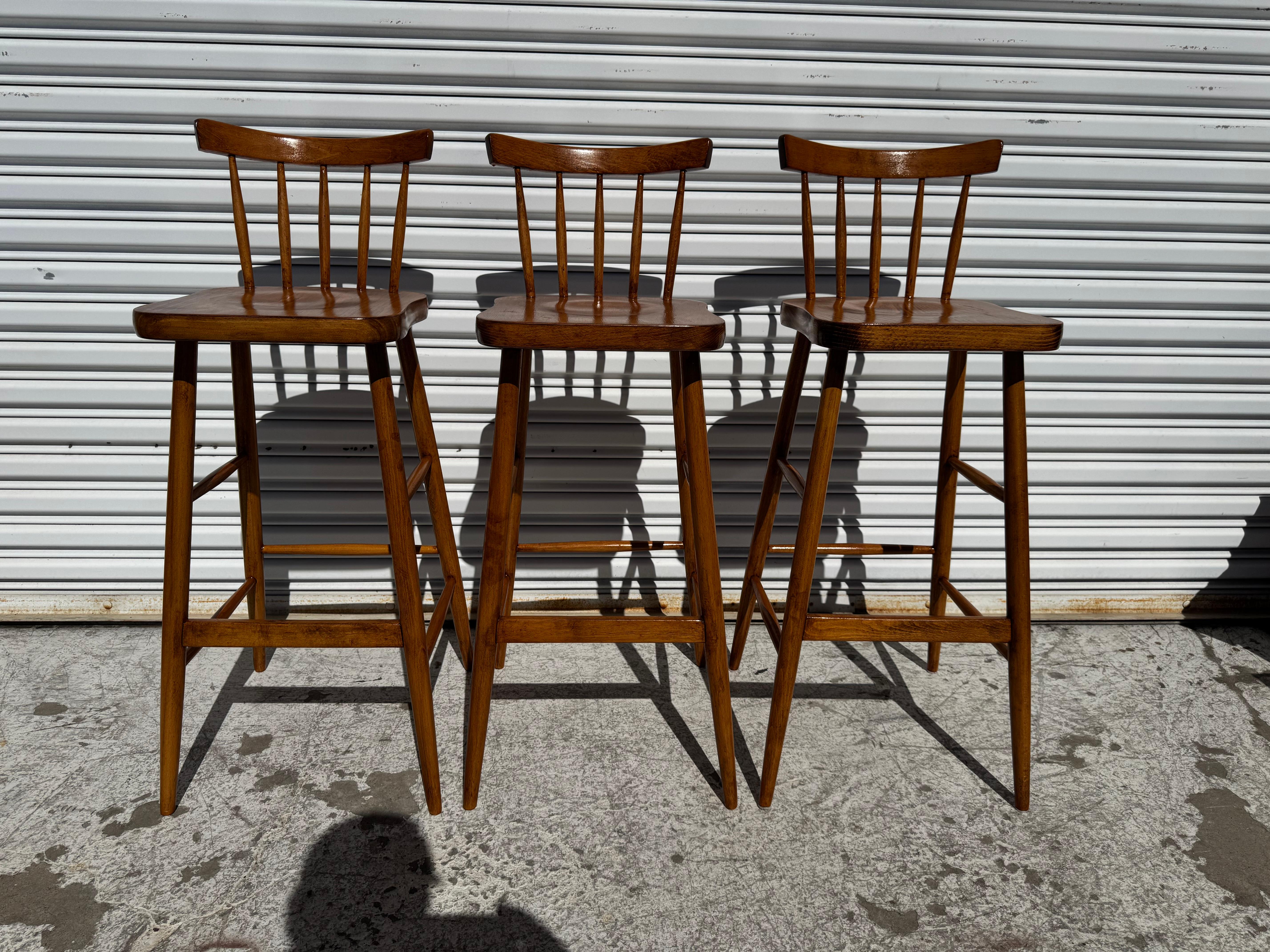20th Century Set of 3 Maple Spindle Back Barstools For Sale