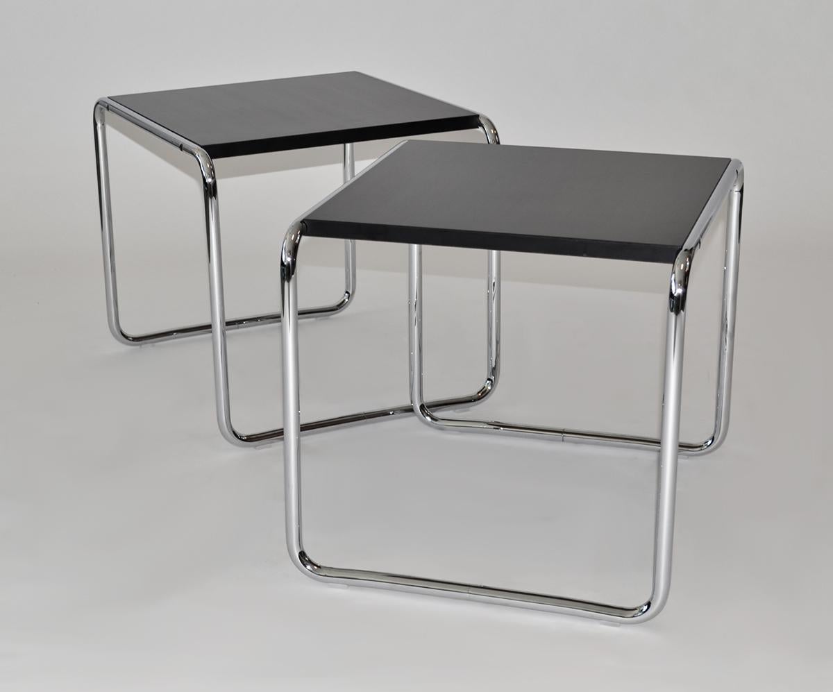 American Set of 3 Marcel Breuer Laccio Coffee and Side Tables Black Chrome Knoll Studio For Sale