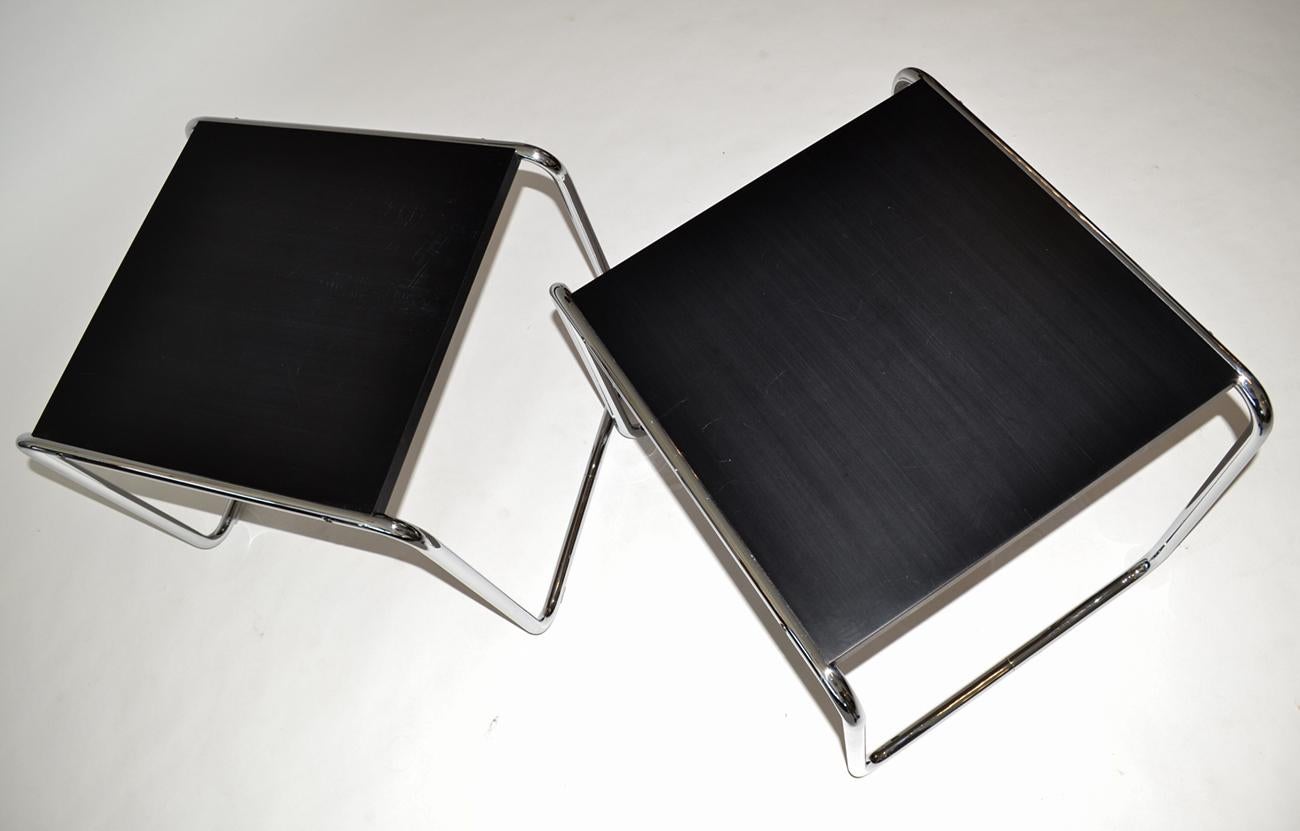 Set of 3 Marcel Breuer Laccio Coffee and Side Tables Black Chrome Knoll Studio In Good Condition For Sale In Ft Lauderdale, FL