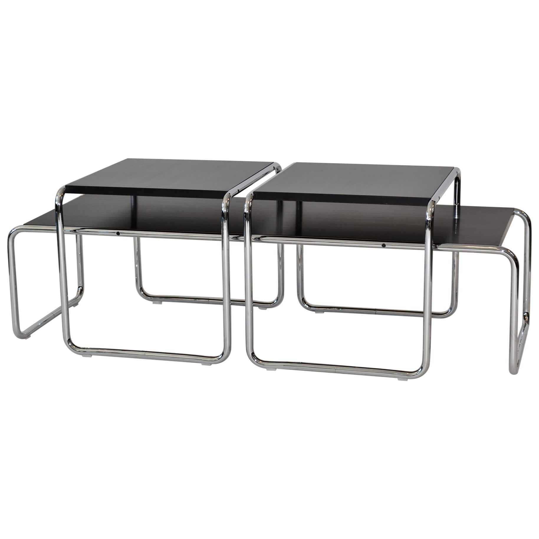 Set of 3 Marcel Breuer Laccio Coffee and Side Tables Black Chrome Knoll Studio