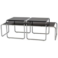 Set of 3 Marcel Breuer Laccio Coffee and Side Tables Black Chrome Knoll Studio