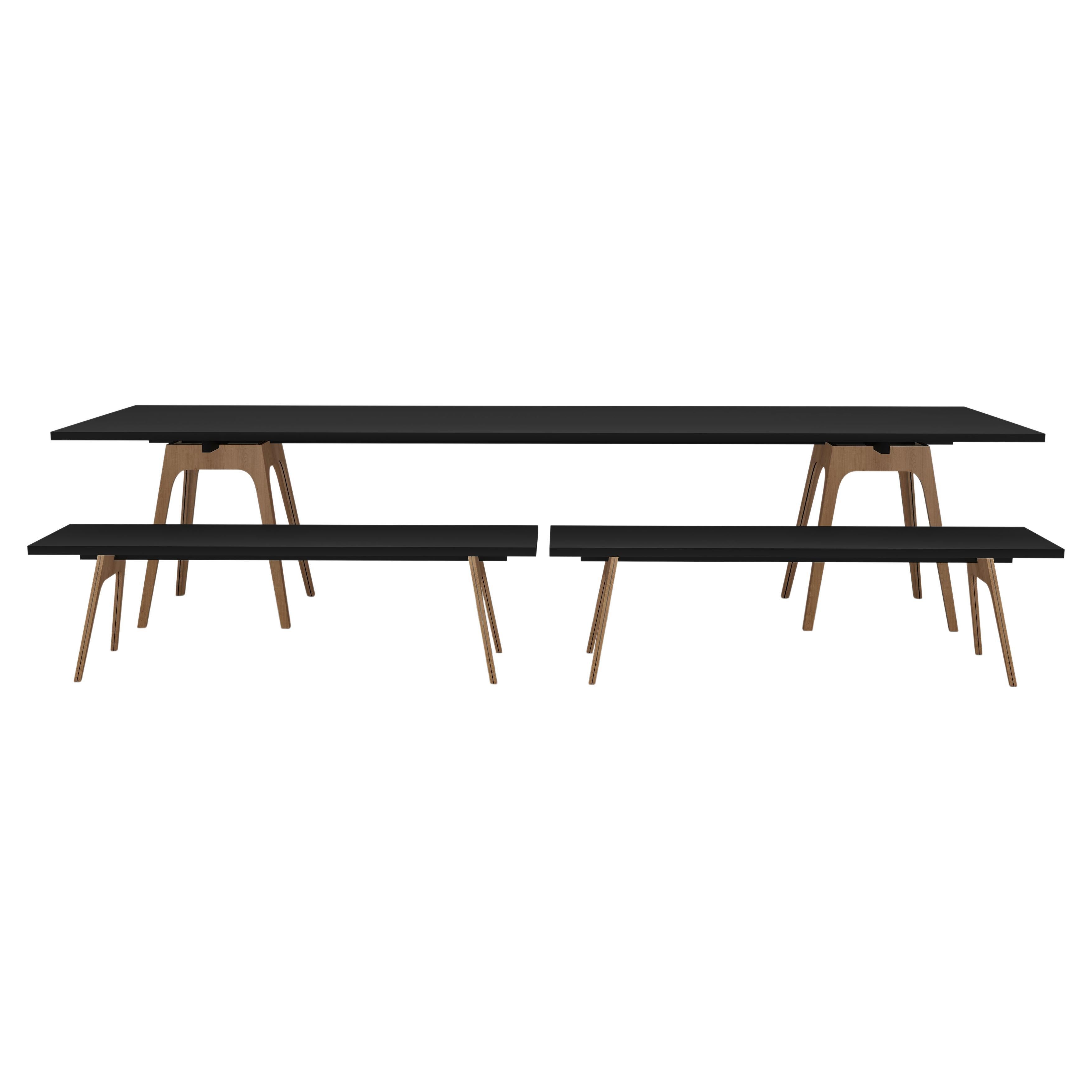 Set of 3 Marina Black Dining Table and Benches by Cools Collection For Sale