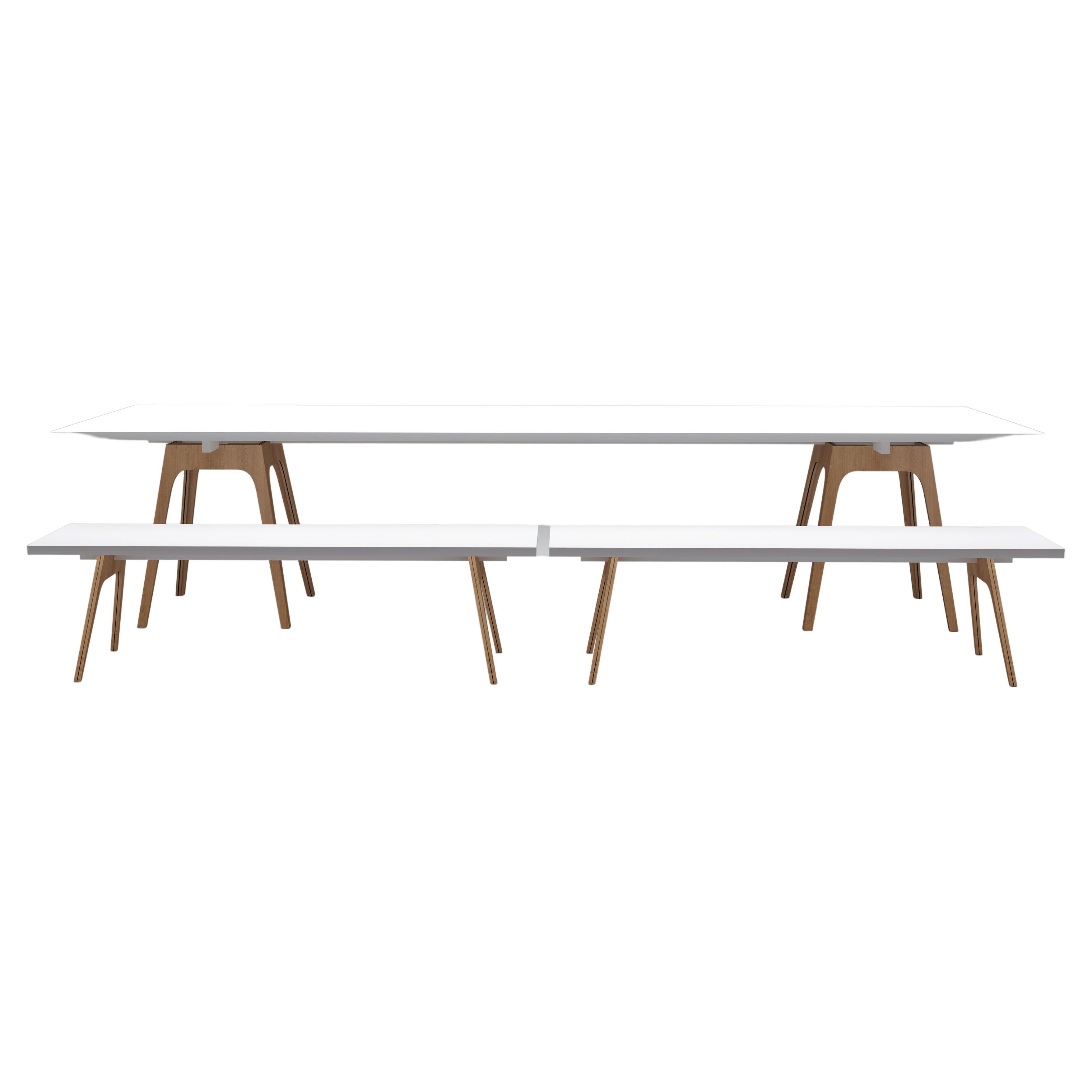 Set of 3 Marina White Dining Table and Benches by Cools Collection For Sale