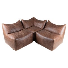 lote de 3 Mario Bellini, Sillón Le Bambole, B&B Italia, años 70, cuero marrón
