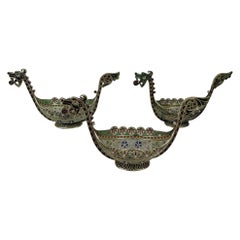 Set of 3 Marius Hammer Plique à Jour Viking Longboat Open Salts