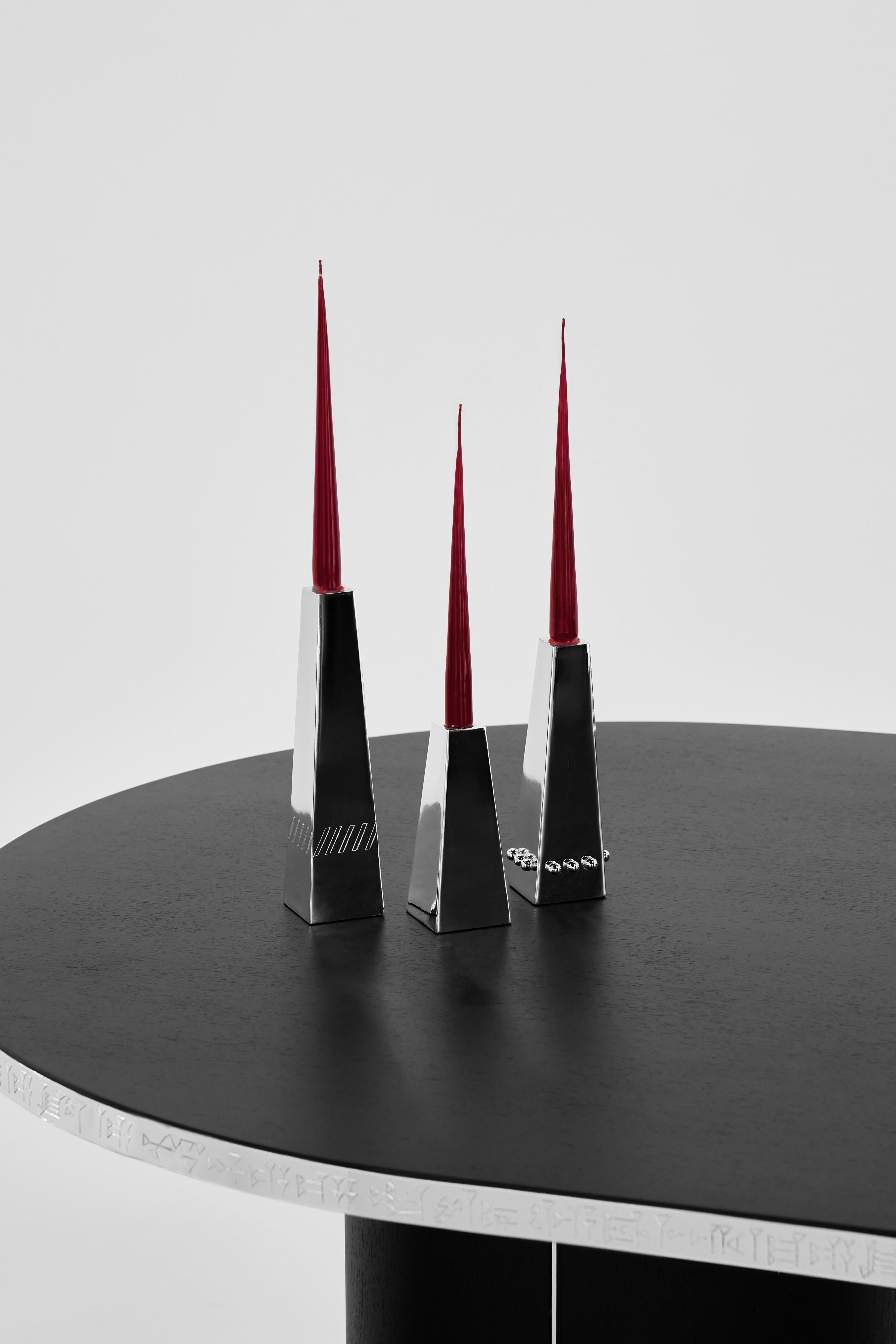Turco Set Of 3 Marri Candleholders in Silver-Plated Brass by Marau in vendita