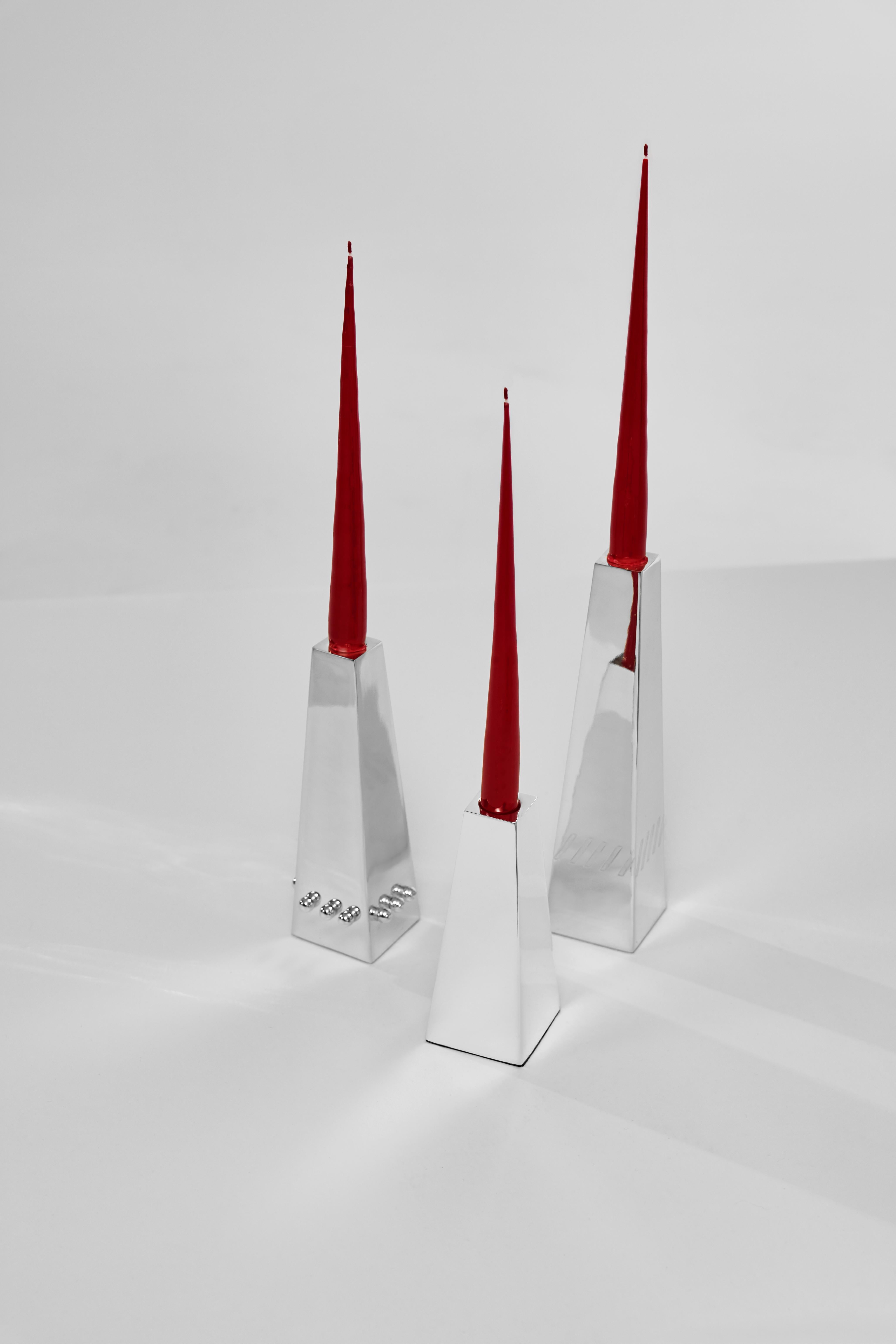 Altro Set Of 3 Marri Candleholders in Silver-Plated Brass by Marau in vendita