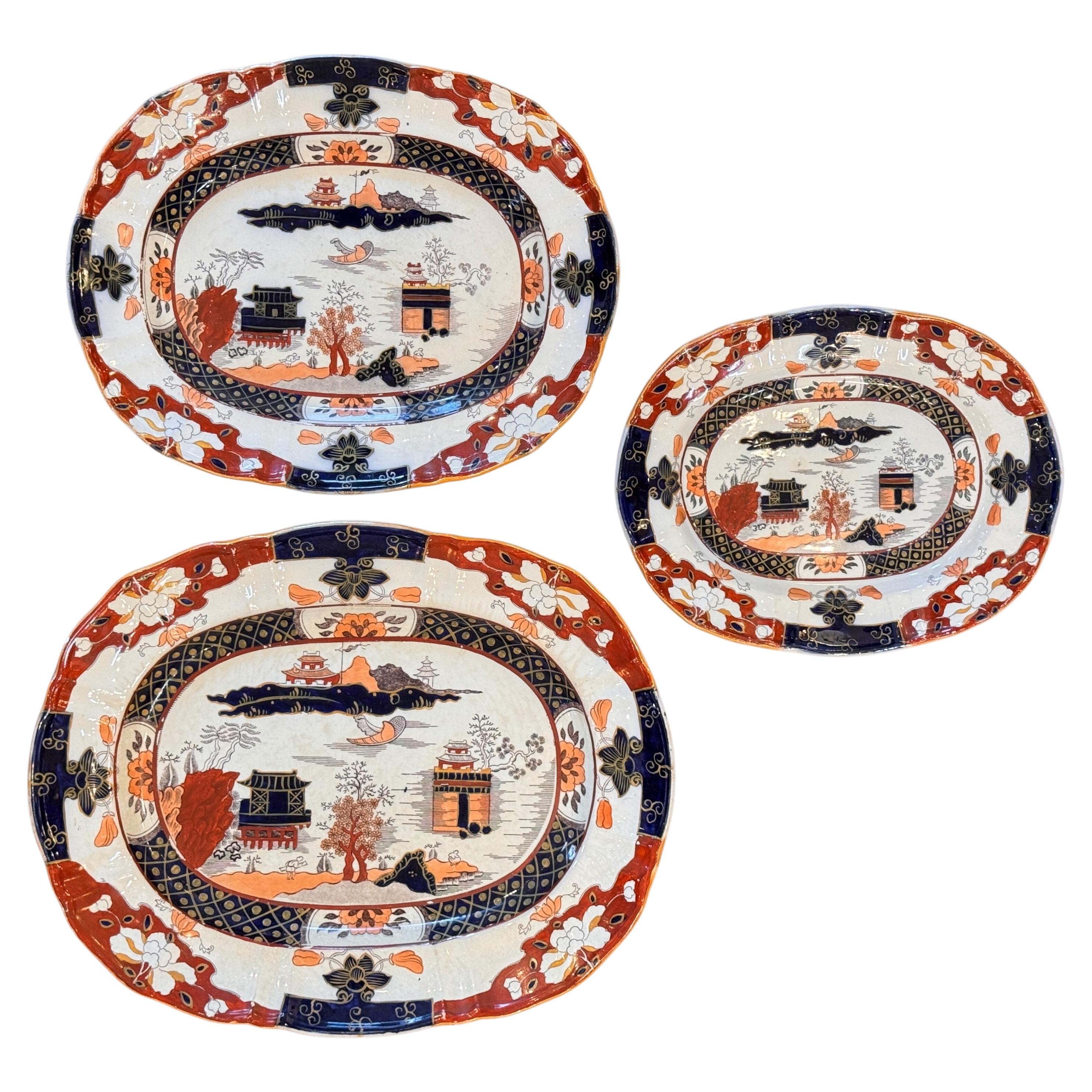 Set di 3 piatti Mason's Ironstone, circa 19° secolo in vendita