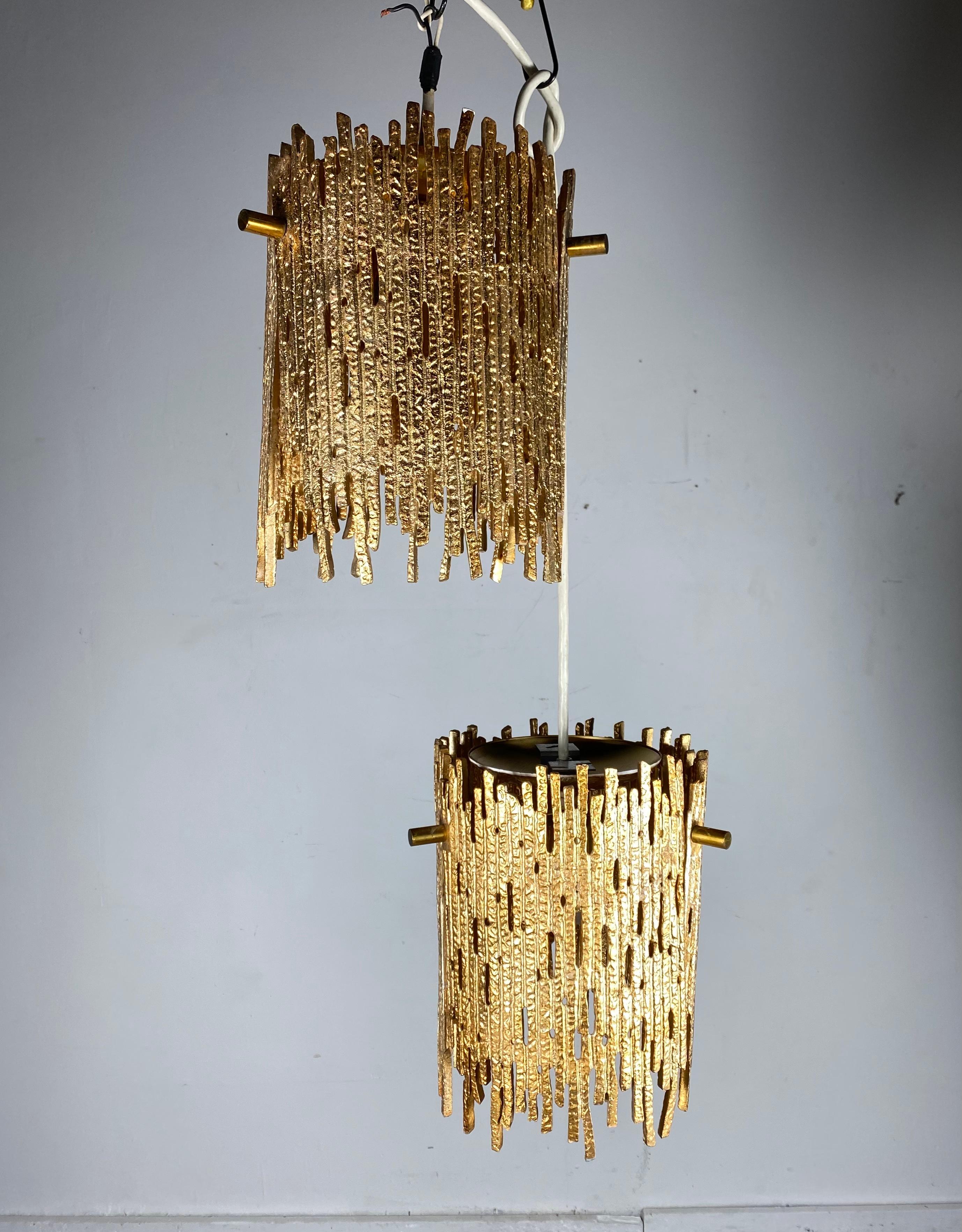 Mid-20th Century Set of 3 Matching Brutalist Hanging Pendant Lamps by MOE Lighting