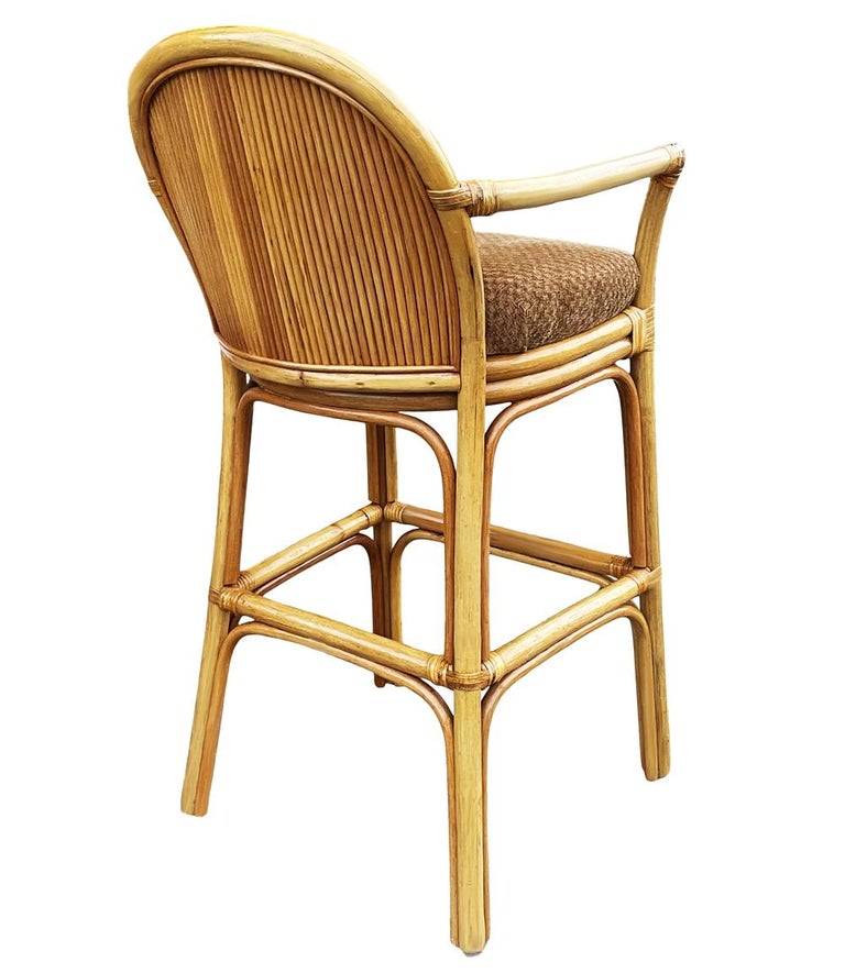 Set of 3 Matching MidCentury Modern Rattan or Bamboo Bar Stools at 1stDibs