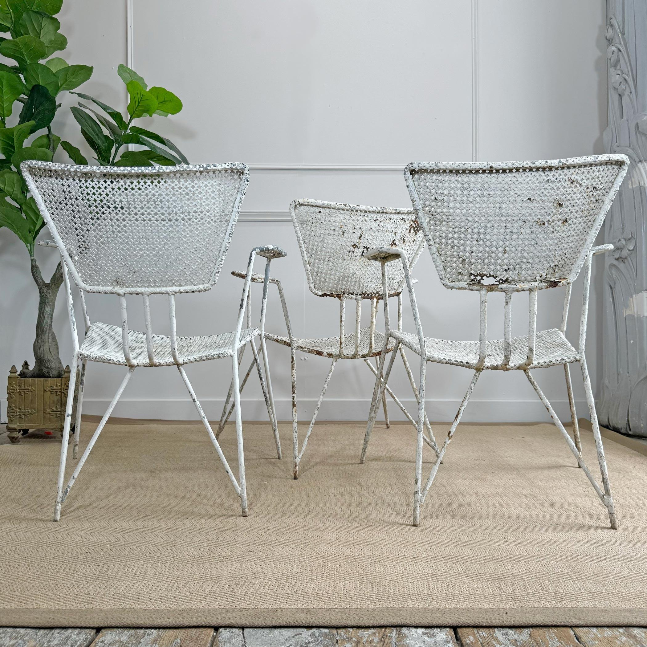 Set of 3 Mathieu Matégot Perforated Sheet and Tubular Metal Chairs For Sale 3