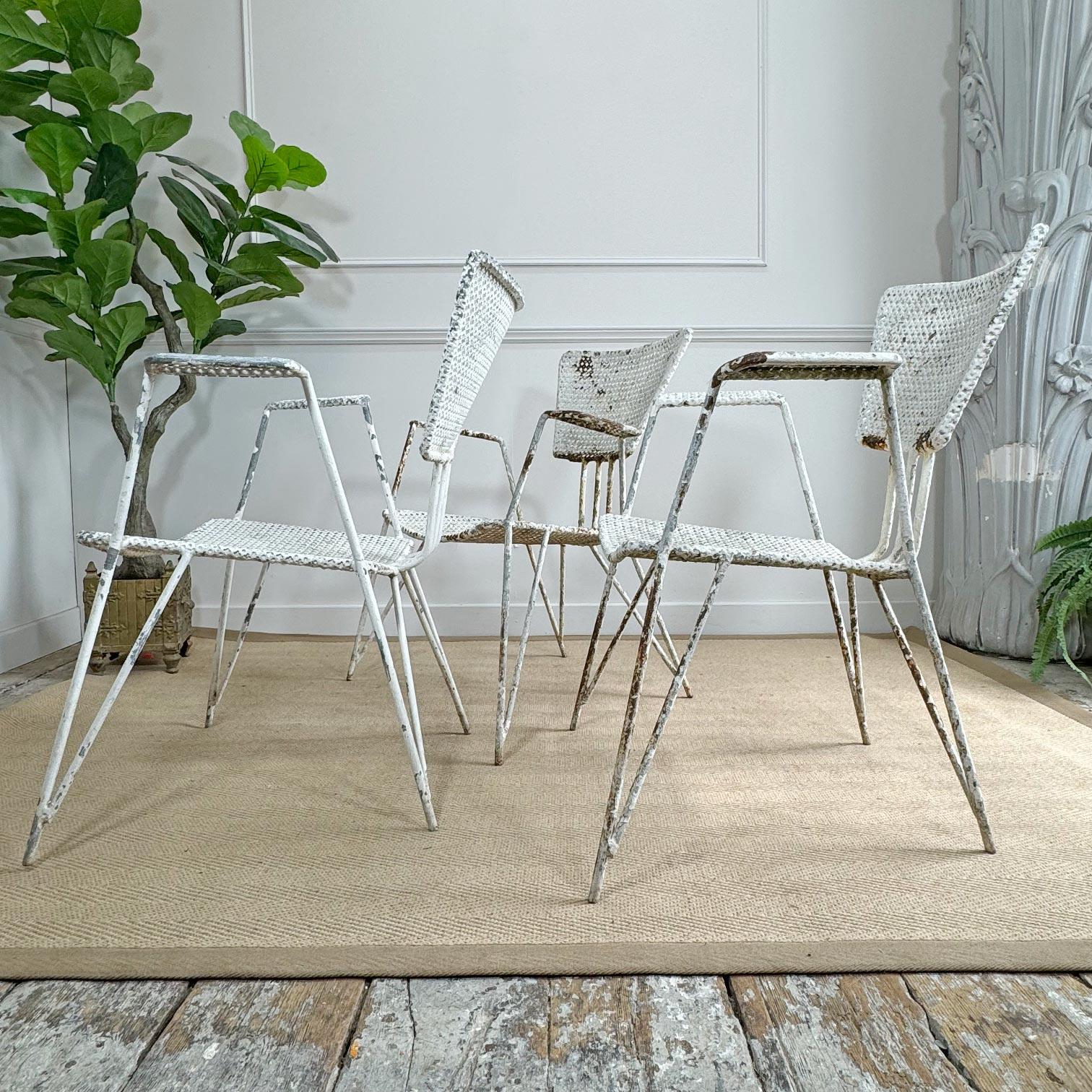 Mid-Century Modern Set of 3 Mathieu Matégot Perforated Sheet and Tubular Metal Chairs For Sale