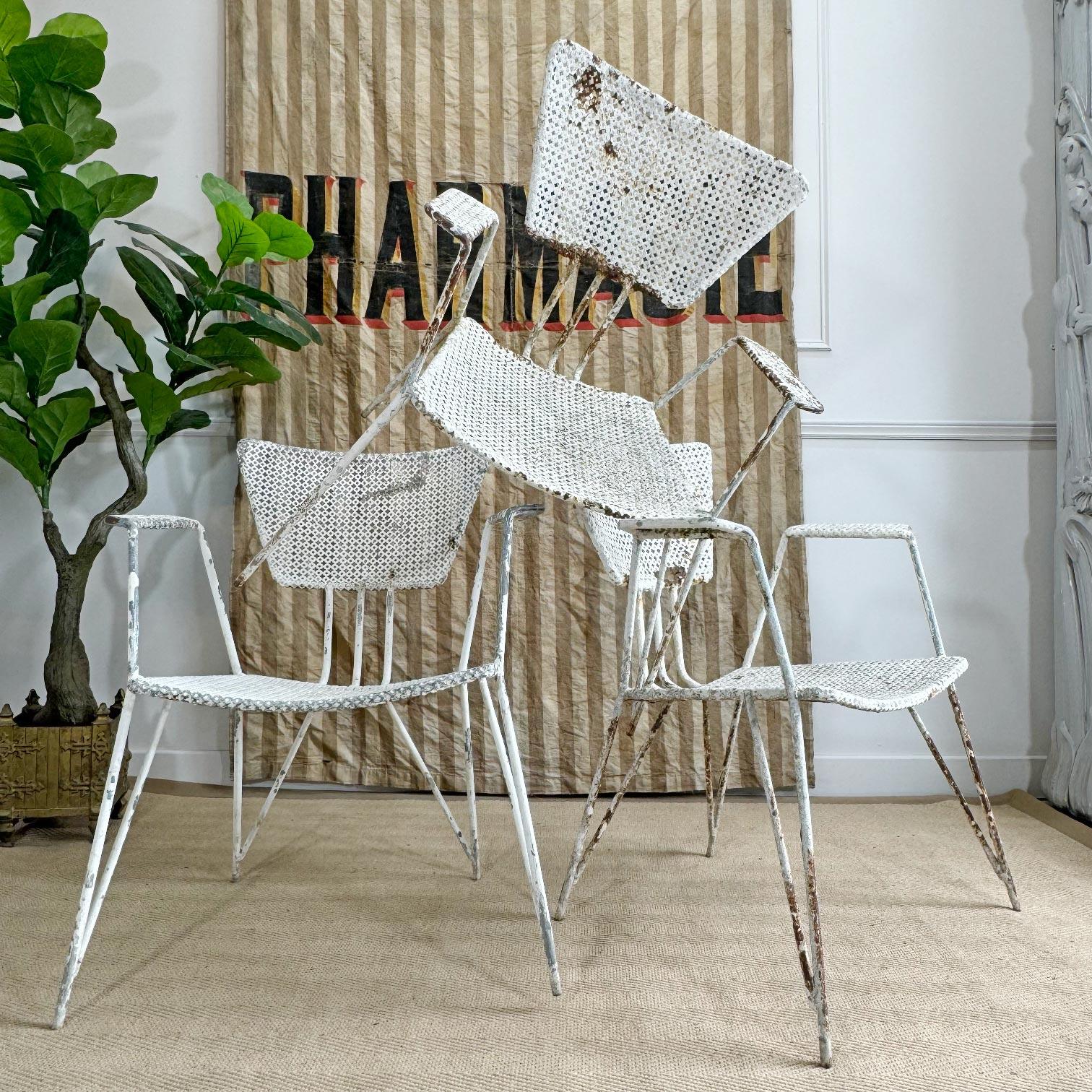20th Century Set of 3 Mathieu Matégot Perforated Sheet and Tubular Metal Chairs For Sale
