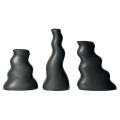 Juego de 3 Vasos de Cerámica Negro Mate Jarrones Postmodernos Orgánicos de Craig Smith