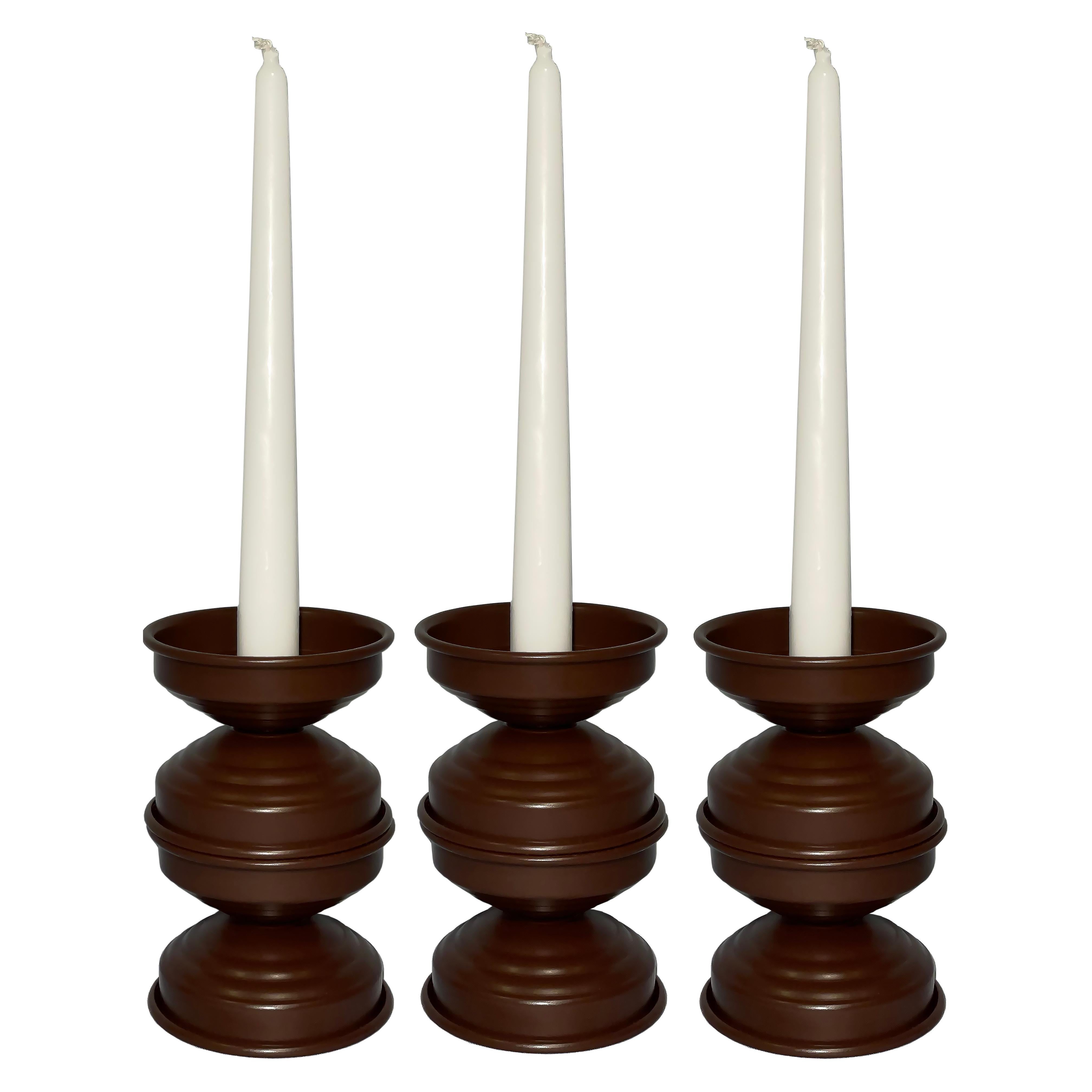 Set de 3 chandeliers en aluminium chocolat mat, Italian Minimal Design, en stock