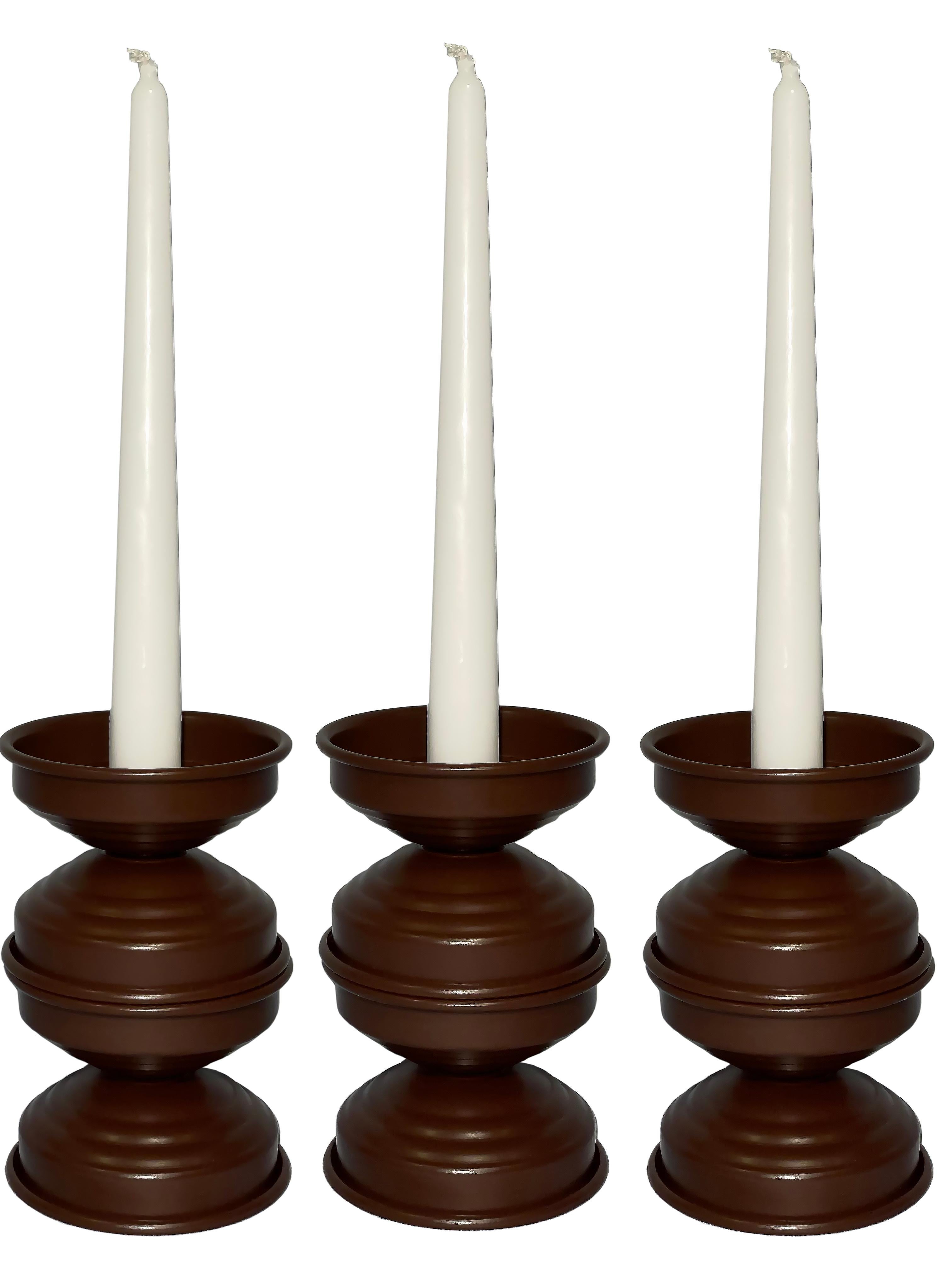 Brushed Set of 3 Matte Chocolate Aluminum Candlesticks, Italian Minimalist Design, 2020s For Sale