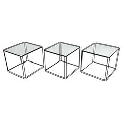 Set of 3 Max Sauze "Isoceles" Metal and Glass Cube Tables