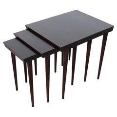 Set of 3 MCM Russel Wright for Conant Ball Maple Nesting Tables in Dark Brown