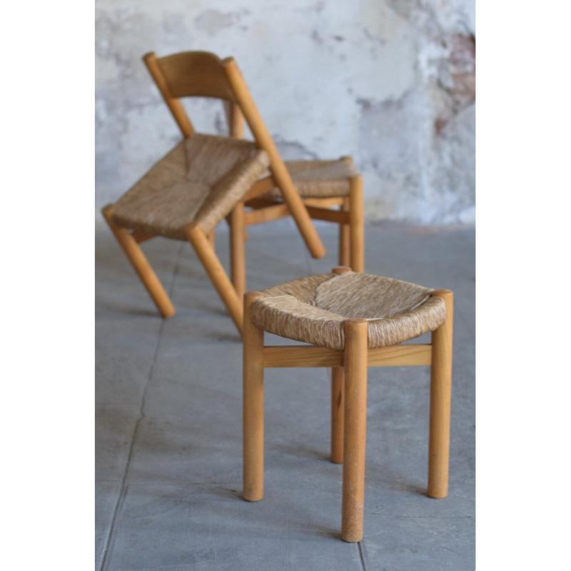 Set of 3 Meribel Chairs and Stool by Charlotte Perriand, 1960s For Sale 13
