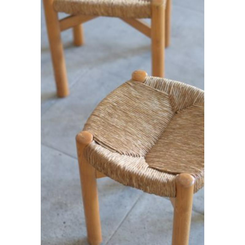 French Set of 3 Meribel Chairs and Stool by Charlotte Perriand, 1960s For Sale