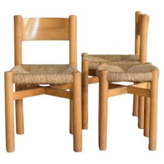 Set of 3 Meribel Chairs and Stool by Charlotte Perriand, 1960s