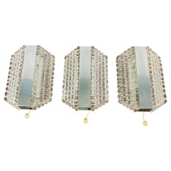 Set of 3 Metal and Glass Kaiser Midcentury Wall Lamps, 1960s, Germany