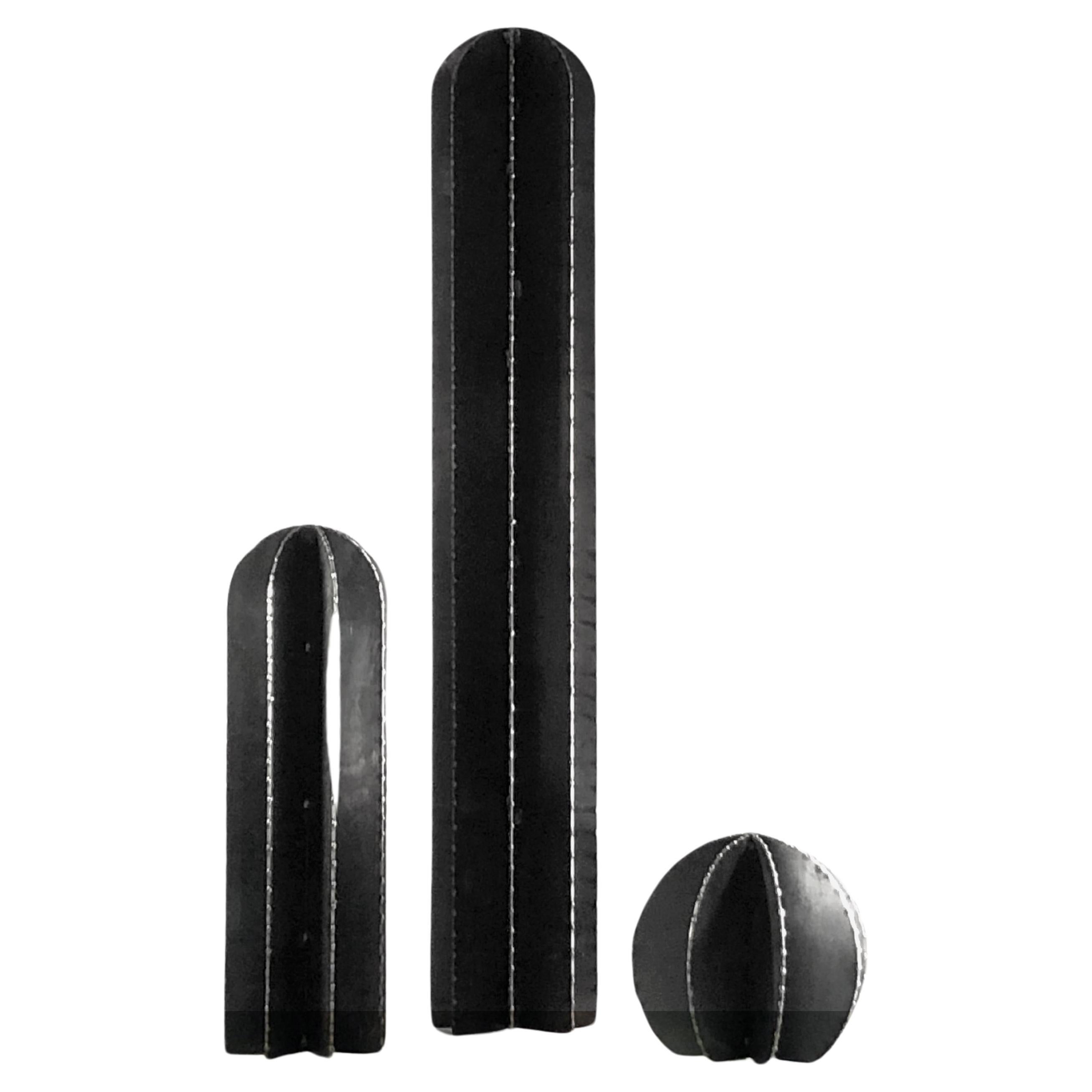 Juego de 3 ESCULTURAS BRUTALISTAS Contemporáneas CACTUS de metal by ESOJ France 2020