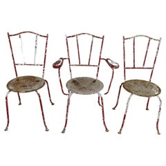 Vintage Set of 3 Metal Garden Chairs Attributed to Mathieu Mategot