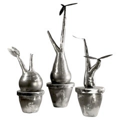 Set of 3 Metal PLANTS Contemporary BRUTALIST SCULPTURES by ESOJ France 2020