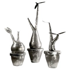 Set di 3 PIANTE in metallo SCULTURE BRUTALISTE contemporanee di ESOJ Francia 2020
