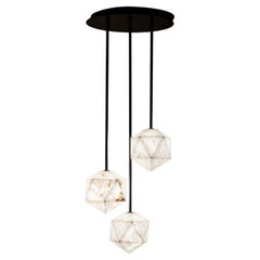 Set Of 3 Meteorite Pendant Lamps by United Alabaster