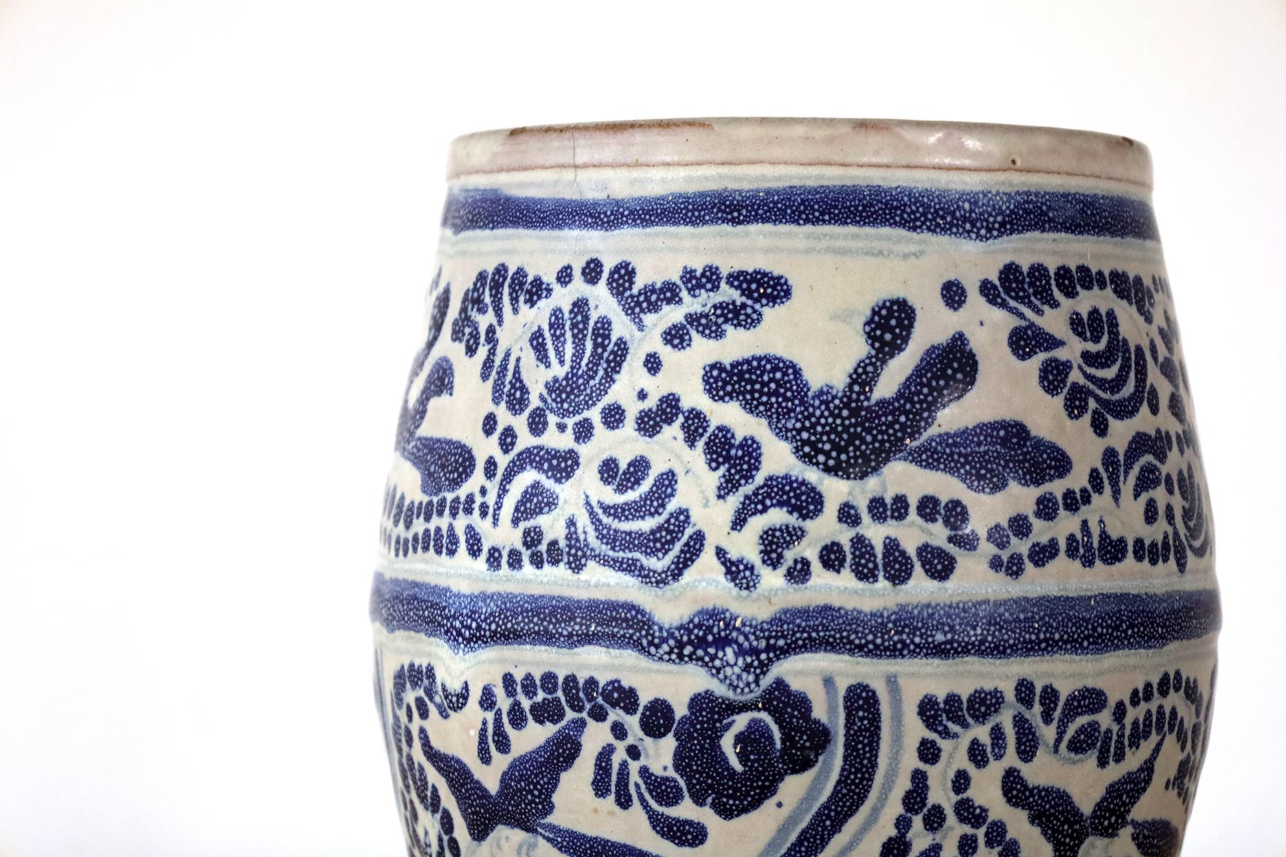 Mid-20th Century Set of 3 Mexican Antique Flower Pot Ceramic Vases For Sale