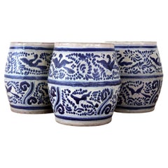 Set of 3 Mexican Vintage Flower Pot Ceramic Vases