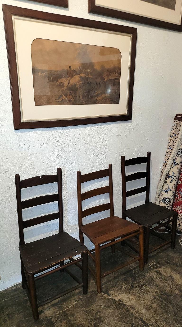 Set of 3 Mid 19C Shaker Pioneer Ladderback Chairs 4