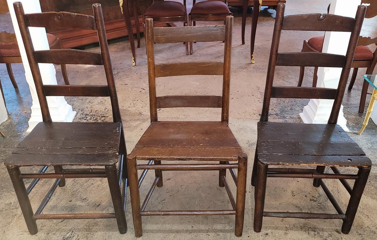 Set of 3 Mid 19C Shaker Pioneer Ladderback Chairs 5