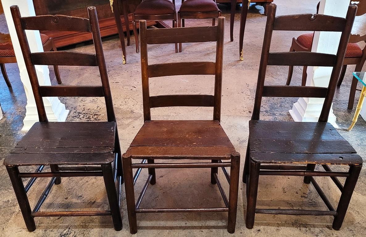 Set of 3 Mid 19C Shaker Pioneer Ladderback Chairs 7
