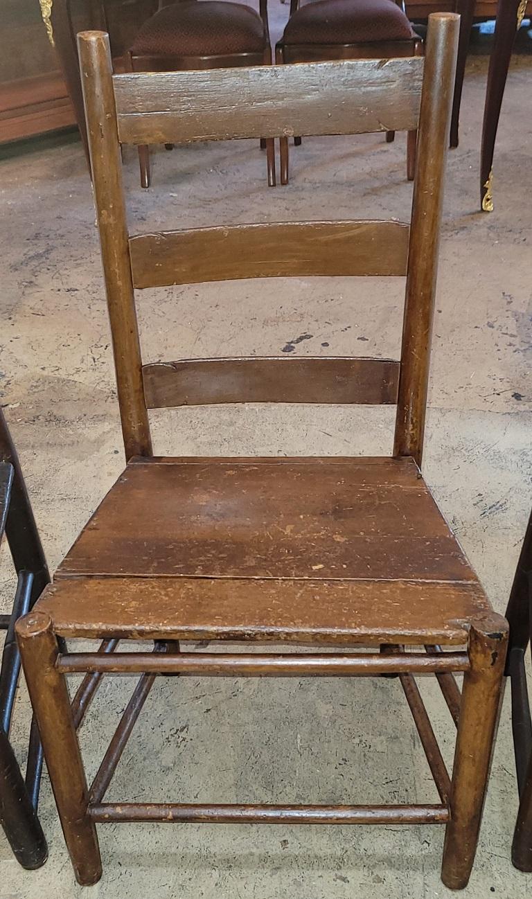 Hand-Crafted Set of 3 Mid 19C Shaker Pioneer Ladderback Chairs