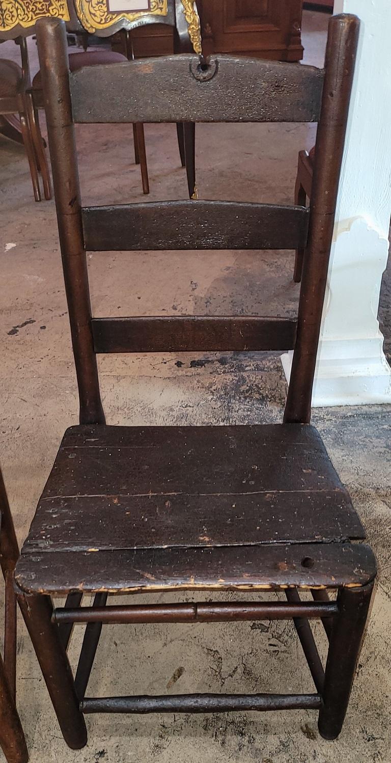 Set of 3 Mid 19C Shaker Pioneer Ladderback Chairs In Fair Condition In Dallas, TX