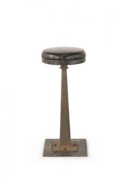 Set of 3 Mid-Century American Black Vinyl and Cast Metal Bar Stools