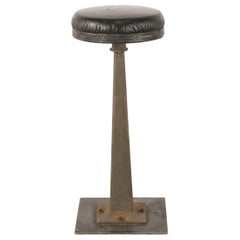 Set of 3 Mid-Century American Black Vinyl and Cast Metal Bar Stools