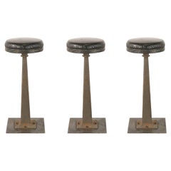 Set of 3 Mid-Century American Black Vinyl and Cast Metal Bar Stools