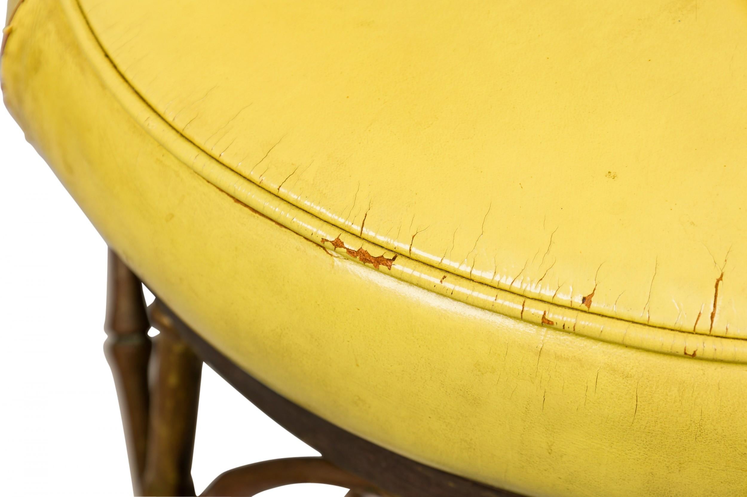 3 Mid-Century American Yellow Leather and Brass Faux Bamboo Bar Stools 2
