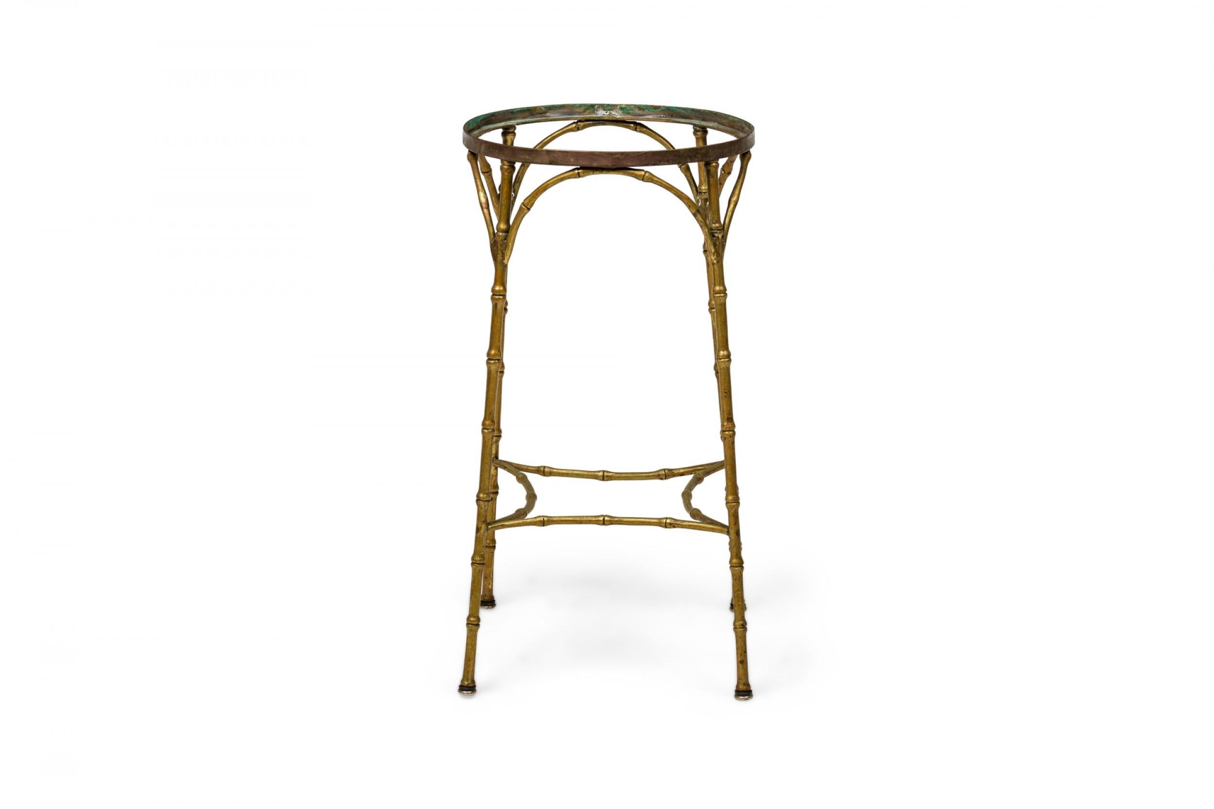 3 Mid-Century American Yellow Leather and Brass Faux Bamboo Bar Stools 5